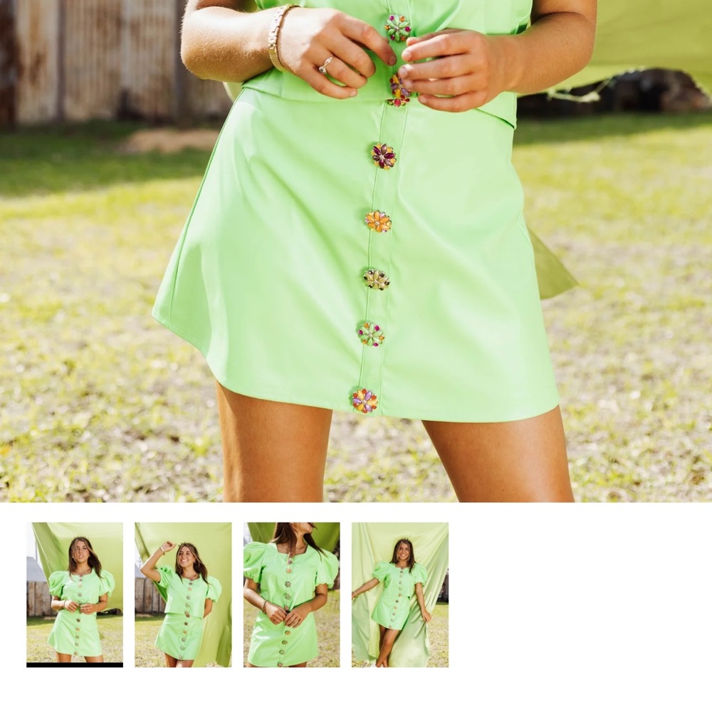 Neon Leather Green Button Up skirt